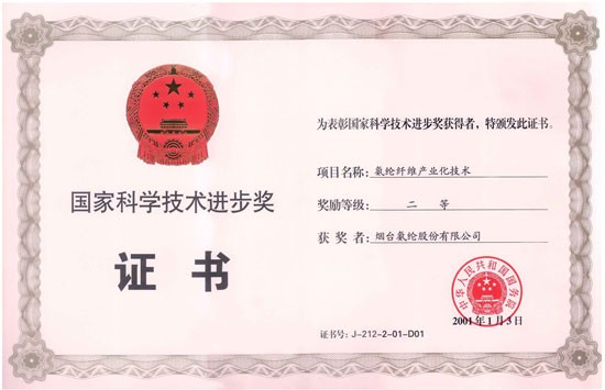 2001年，“氨纶纤维产业化技术”获国家科技进步二等奖。